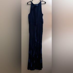 Lou & Grey Navy Satin Jumpsuit Womens Medium Wide Leg Open Back Cut-out